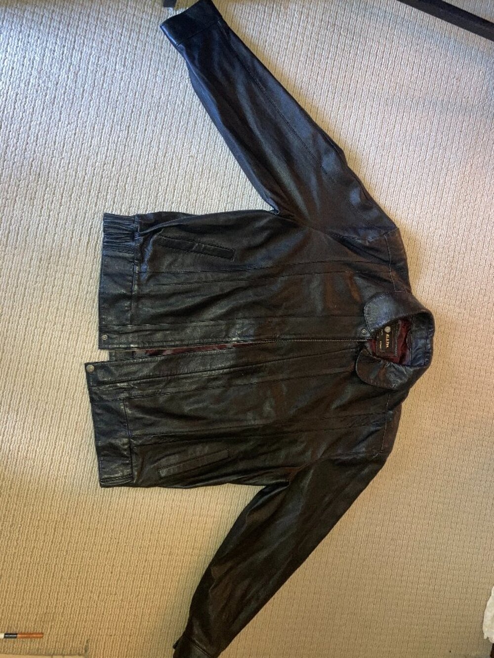 Alji Piel Black Leather Bomber Jacket Men EU 54 US XL Vintage